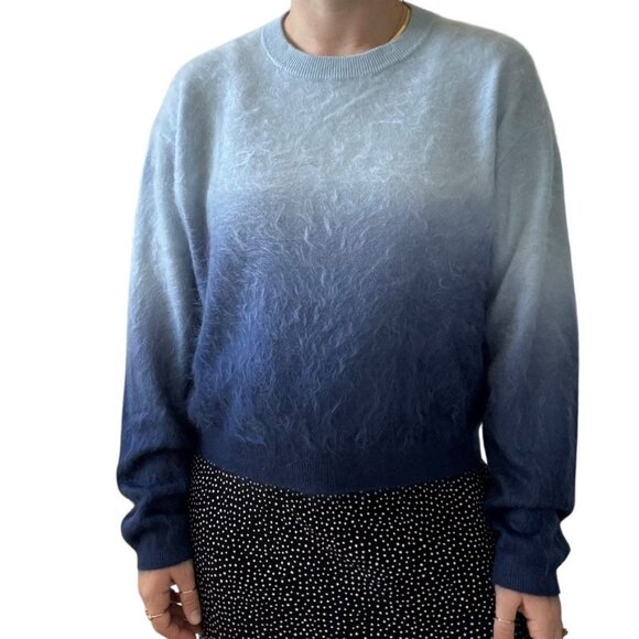 J Crew Womens Ombre Blue Dip Dyed Brushed Cashmere Crewneck Sweater Sz M - Picture 1 of 6